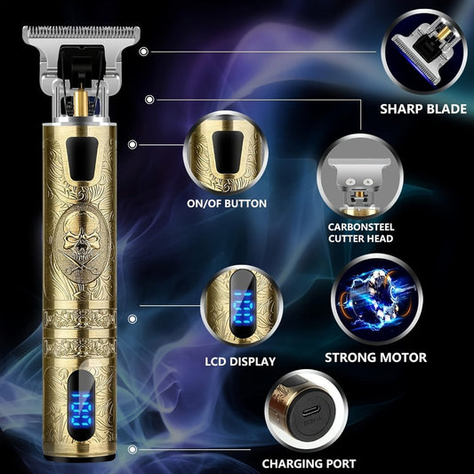 Cordless Hair Clipper for Men with LCD Screen – Electric Beard Trimmer & T-Blade Hair Cutting Kit, USB Rechargeable Grooming Clipper for Fade, Neckline, Body Hair & Beard Shaping at Home