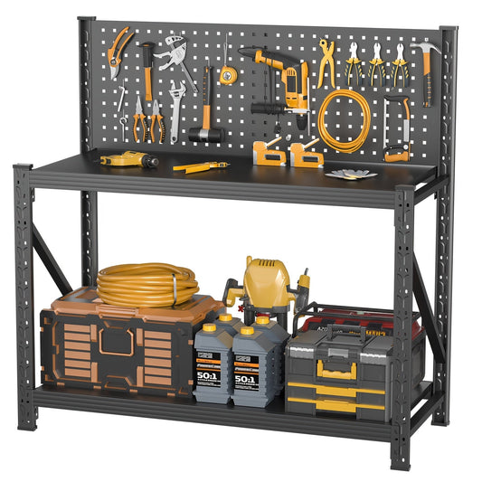 Workbench with Pegboard 47" Metal Craft Table, Adjustable Shelves & Tool Storage, Heavy-Duty Garage Organizer Work Desk for Workshop Welding 47.2"H×47"W×19"D