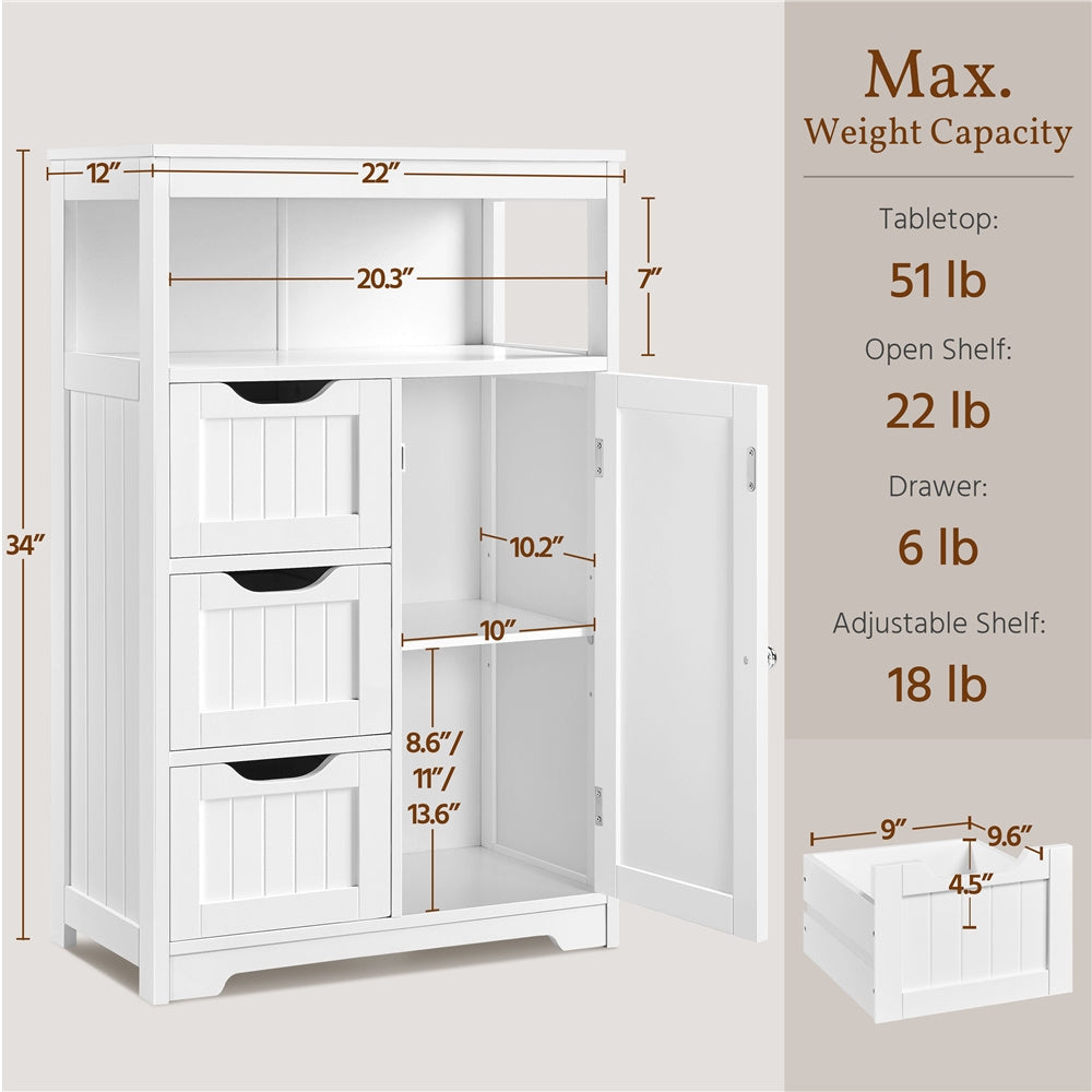 3-Drawer Bathroom Storage Cabinet, Multi-Purpose Organizer Cabinet detail image - detail view 14