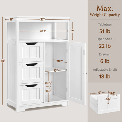 3-Drawer Bathroom Storage Cabinet, Multi-Purpose Organizer Cabinet detail image - detail view 14