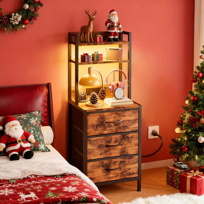 3-Drawer Tall Nightstand with Charging Station and LED Lighting detail image - detail view 6