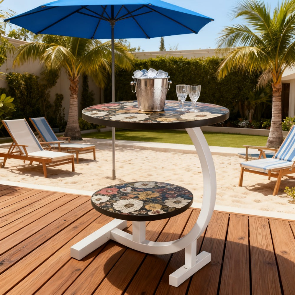 3-in-1 Round Outdoor Coffee Table, Living Room Center Table for Patio detail image - detail view 11