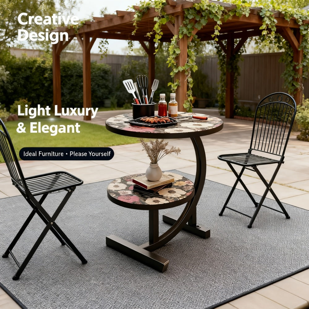 3-in-1 Round Outdoor Coffee Table, Living Room Center Table for Patio detail image - detail view 13