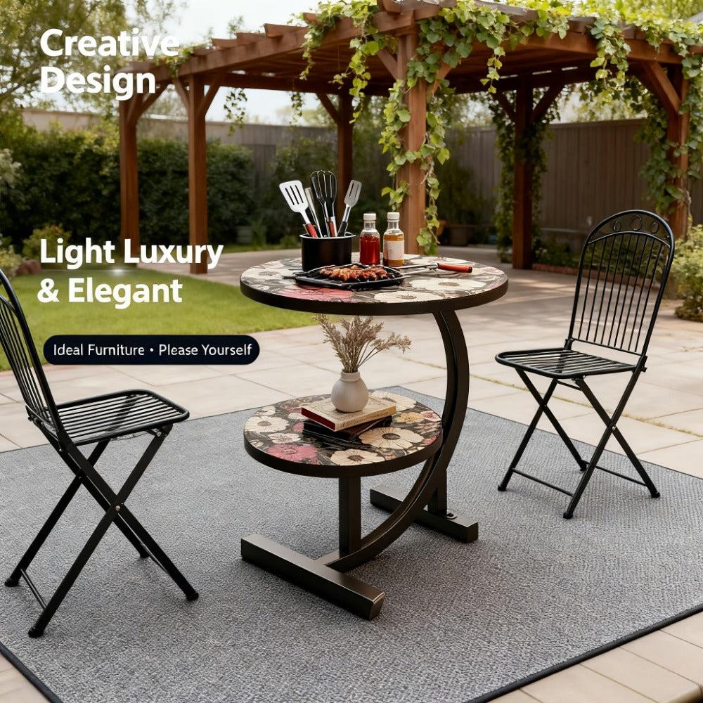 3-in-1 Round Outdoor Coffee Table, Living Room Center Table for Patio detail image