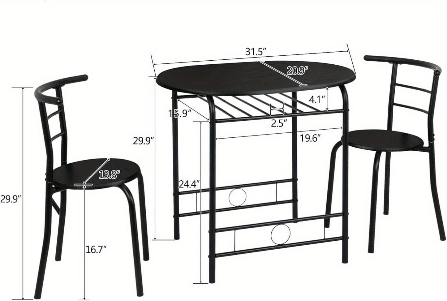 3-Piece Metal Dining Table Set with Two Chairs Included for Kitchen detail image - detail view 20