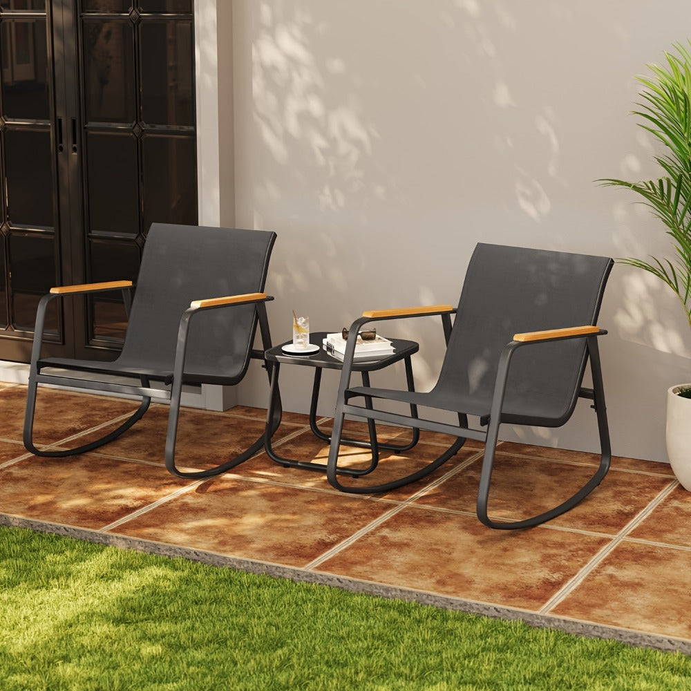 3-Piece Patio Rocking Chair Set with Side Table and Armrests detail image - detail view 4