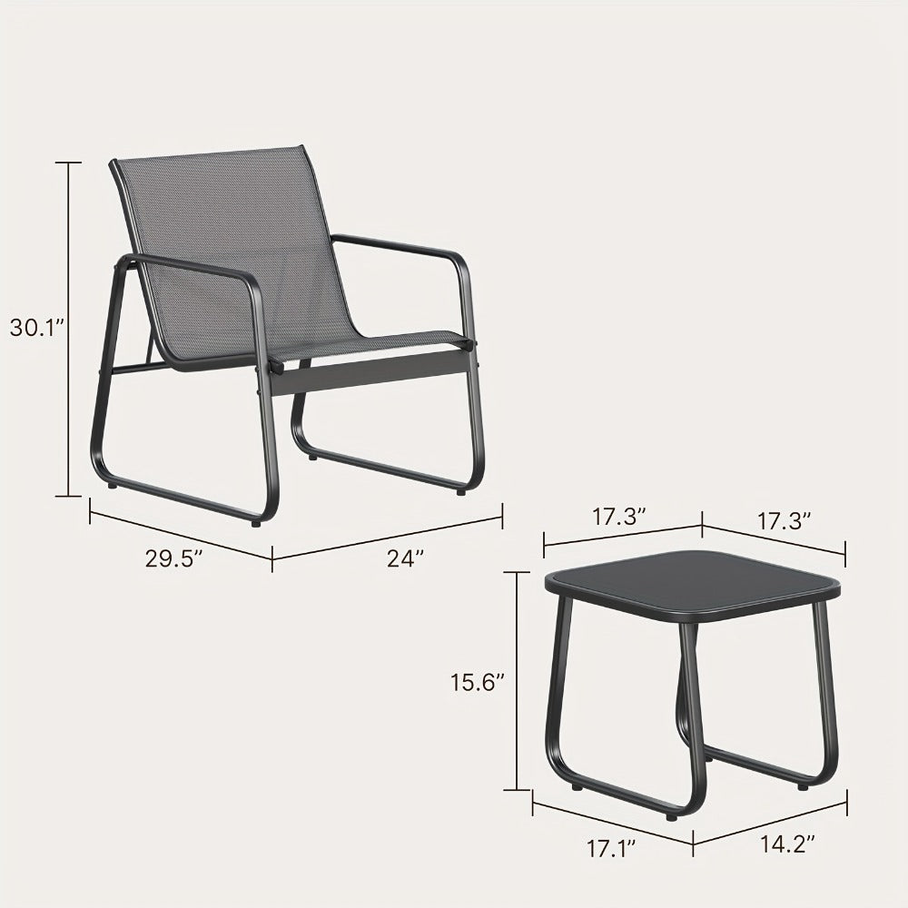 3-Piece Set Metal Patio Furniture Set with Two Chairs Included detail image - detail view 4