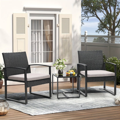 3-Piece Wicker Outdoor Bistro Set with Waterproof Protection for Patio detail image
