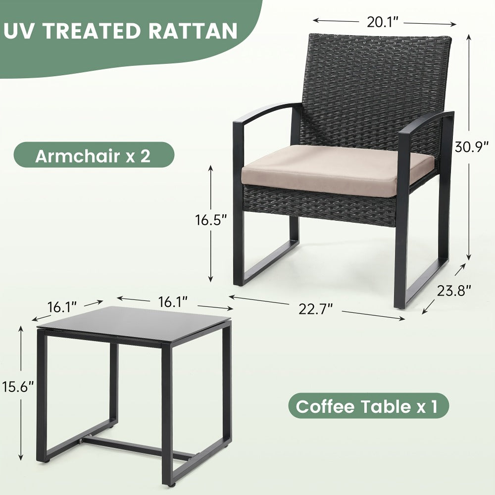 3-Piece Wicker Outdoor Bistro Set with Waterproof Protection for Patio detail image - detail view 3