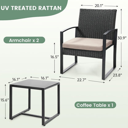 3-Piece Wicker Outdoor Bistro Set with Waterproof Protection for Patio detail image - detail view 3