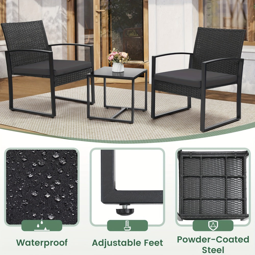 3-Piece Wicker Outdoor Bistro Set with Waterproof Protection for Patio detail image - detail view 7