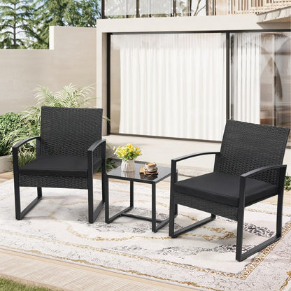 Outdoor Bistro Set, Wicker Rattan Bistro Set 3 Piece Waterproof Chairs Plush Cushions & shown in the main product view