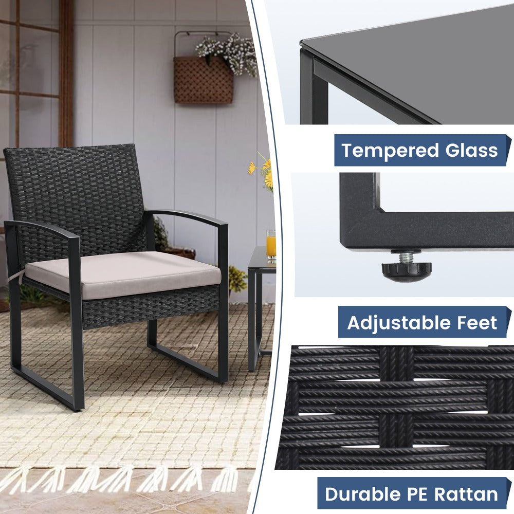 3-Piece Wicker Patio Bistro Set with Waterproof Protection and Two Chairs Included detail image - detail view 10