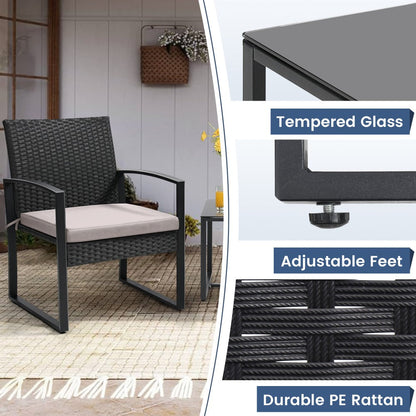 3-Piece Wicker Patio Bistro Set with Waterproof Protection and Two Chairs Included detail image - detail view 10