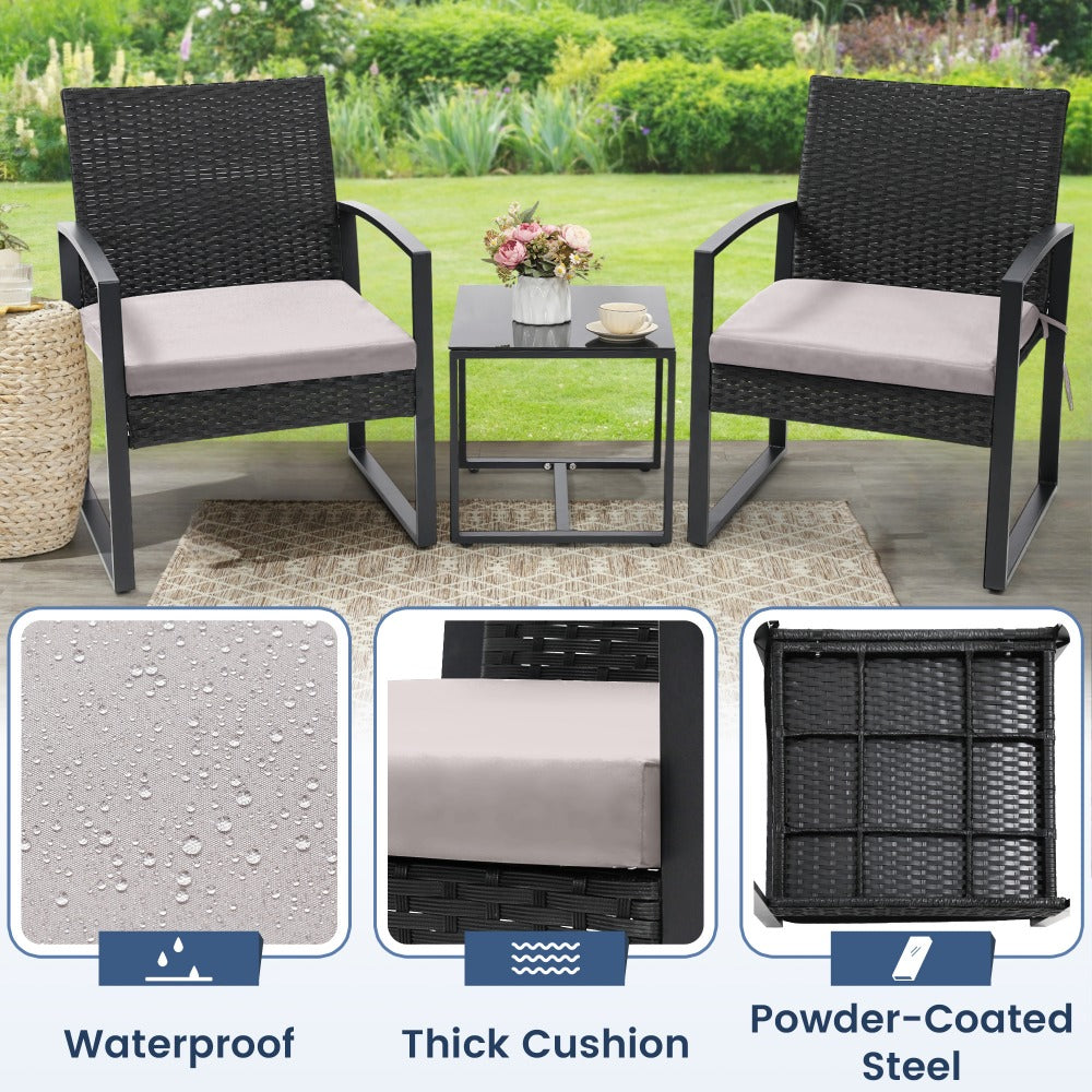 3-Piece Wicker Patio Bistro Set with Waterproof Protection and Two Chairs Included detail image - detail view 11