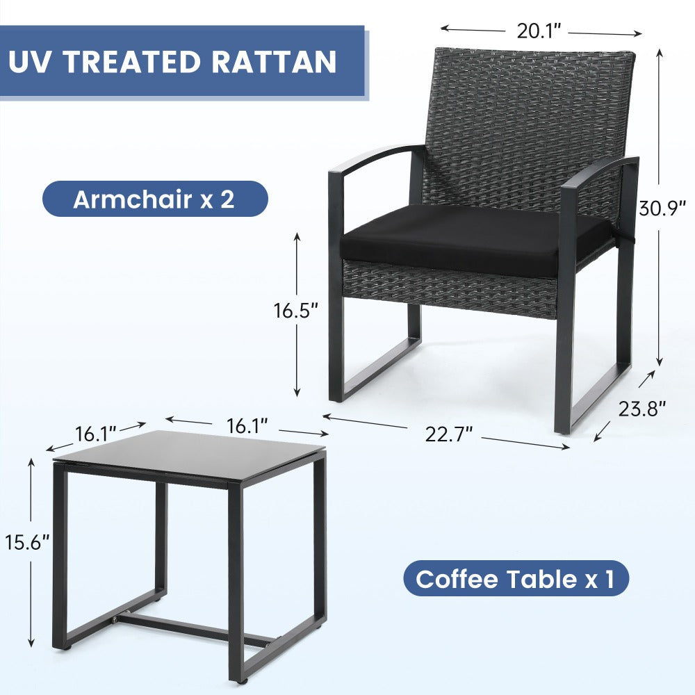 3-Piece Wicker Patio Bistro Set with Waterproof Protection and Two Chairs Included detail image - detail view 12