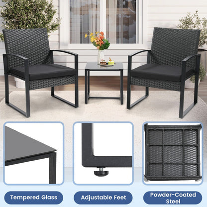 3-Piece Wicker Patio Bistro Set with Waterproof Protection and Two Chairs Included detail image - detail view 13