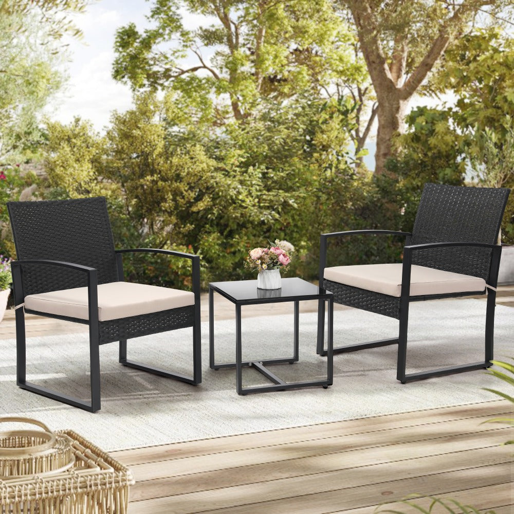 3-Piece Wicker Patio Bistro Set with Waterproof Protection and Two Chairs Included detail image - detail view 21