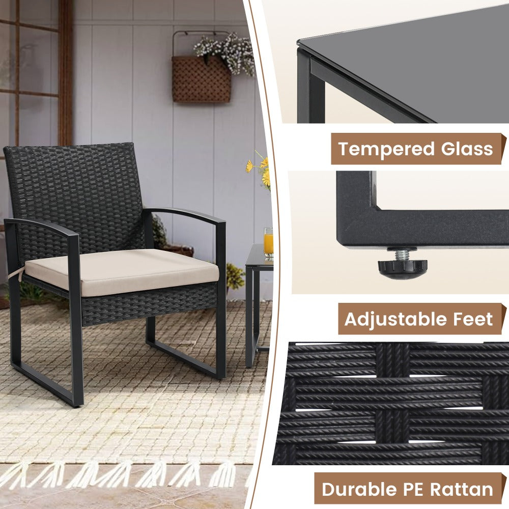3-Piece Wicker Patio Bistro Set with Waterproof Protection and Two Chairs Included detail image - detail view 3