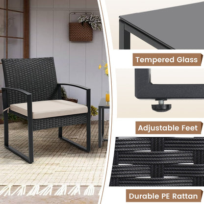 3-Piece Wicker Patio Bistro Set with Waterproof Protection and Two Chairs Included detail image - detail view 3