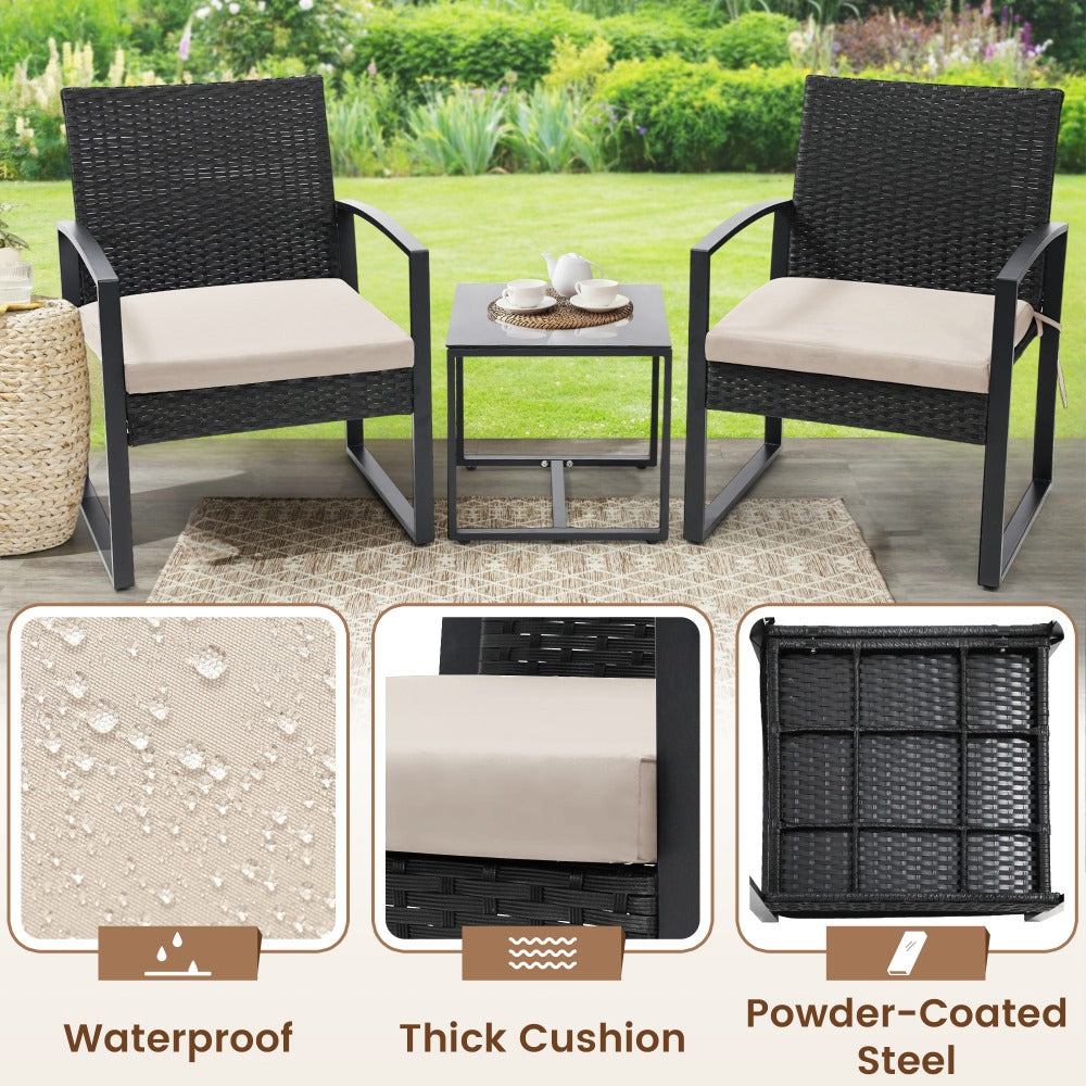 3-Piece Wicker Patio Bistro Set with Waterproof Protection and Two Chairs Included detail image - detail view 7