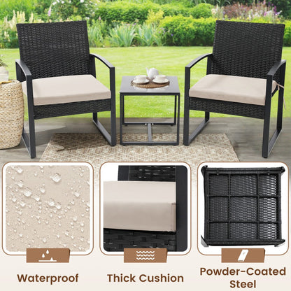 3-Piece Wicker Patio Bistro Set with Waterproof Protection and Two Chairs Included detail image - detail view 7