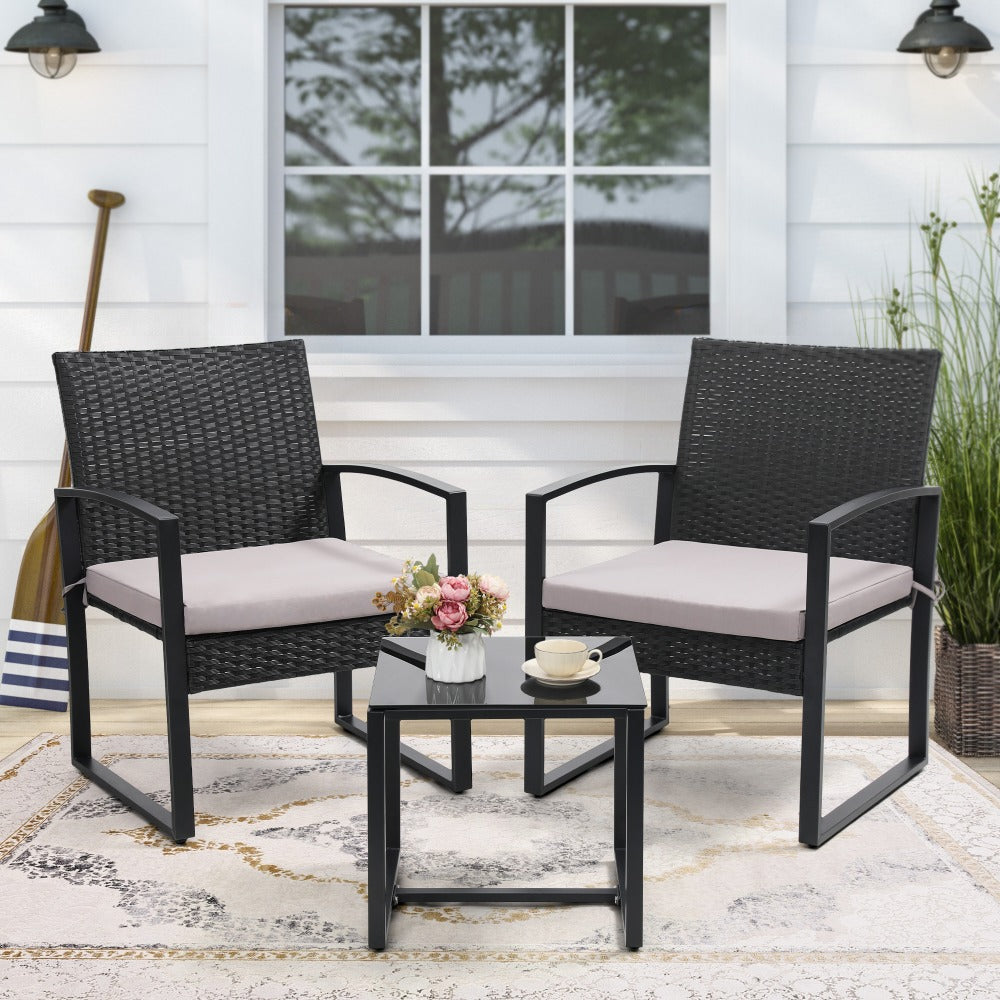 3-Piece Wicker Patio Bistro Set with Waterproof Protection and Two Chairs Included detail image - detail view 8