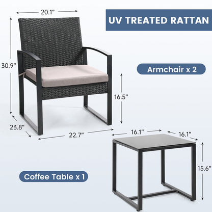 3-Piece Wicker Patio Bistro Set with Waterproof Protection and Two Chairs Included detail image - detail view 9