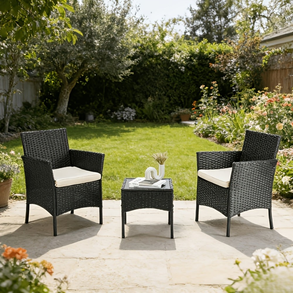 Patio Furniture Set, 3-Piece PE Rattan Wicker 2 Chairs & Table Outdoor Garden Porch shown in the main product view