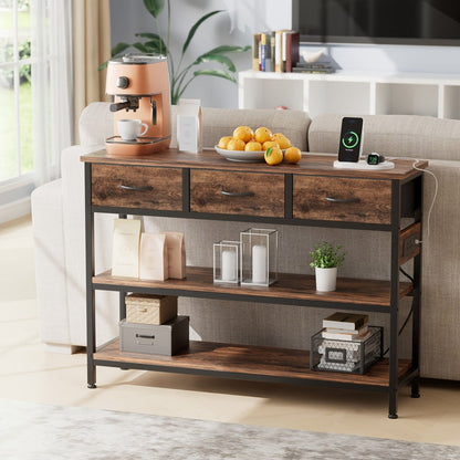 3-Tier Fabric Console Table with Charging Station for Work, Display, and Everyday Use detail image - detail view 10