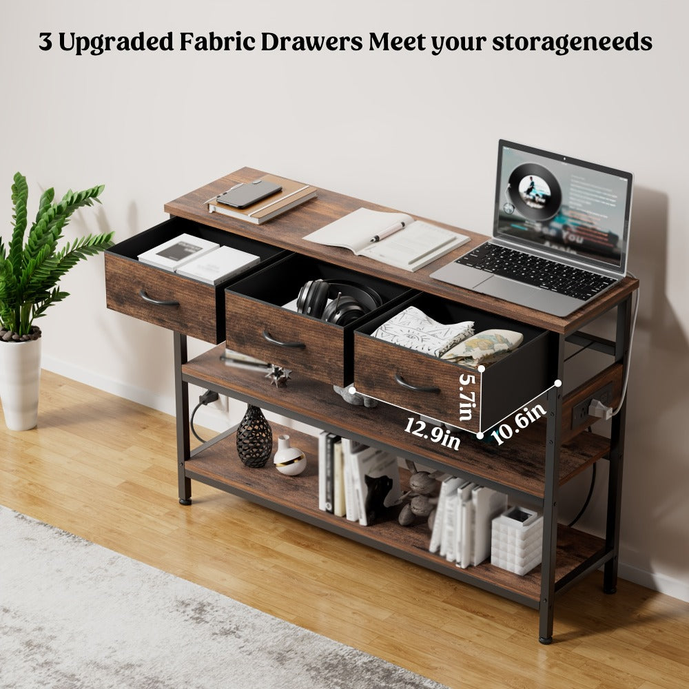 3-Tier Fabric Console Table with Charging Station for Work, Display, and Everyday Use detail image - detail view 12