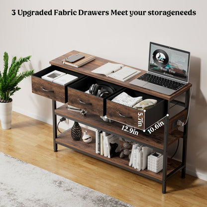 3-Tier Fabric Console Table with Charging Station for Work, Display, and Everyday Use detail image - detail view 12