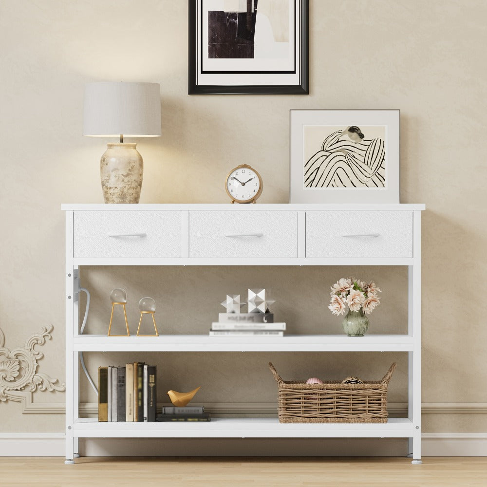 3-Tier Fabric Console Table with Charging Station for Work, Display, and Everyday Use detail image - detail view 13