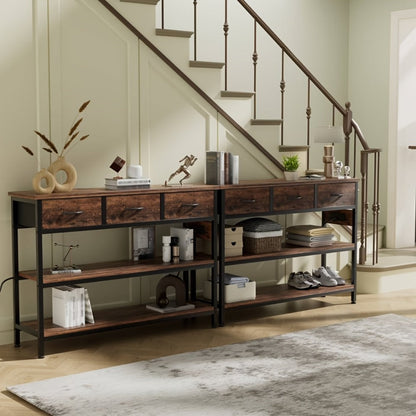3-Tier Fabric Console Table with Charging Station for Work, Display, and Everyday Use detail image - detail view 3
