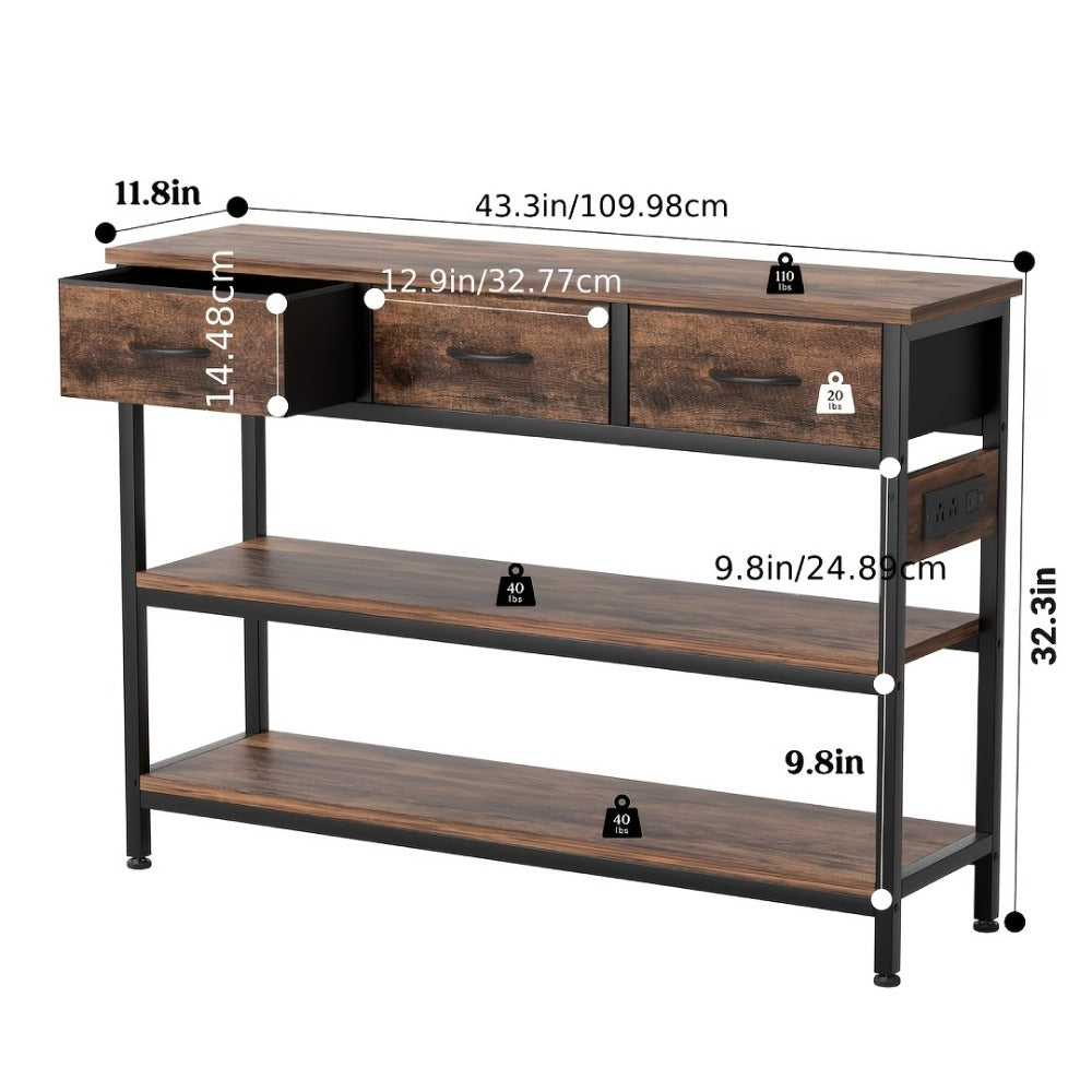 3-Tier Fabric Console Table with Charging Station for Work, Display, and Everyday Use detail image - detail view 4