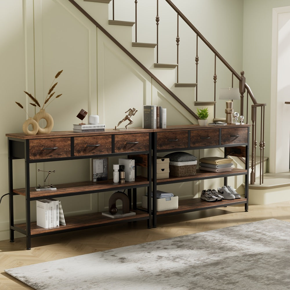 3-Tier Fabric Console Table with Charging Station for Work, Display, and Everyday Use detail image - detail view 5