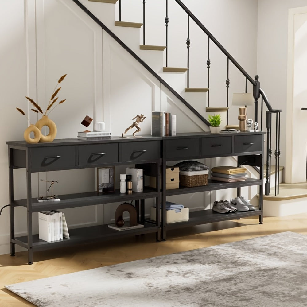 3-Tier Fabric Console Table with Charging Station for Work, Display, and Everyday Use detail image - detail view 8