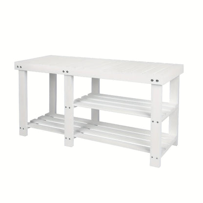 3-Tier Freestanding Shoe Bench with Solid Wood Construction and Open Shelves for Entryway detail image - detail view 3