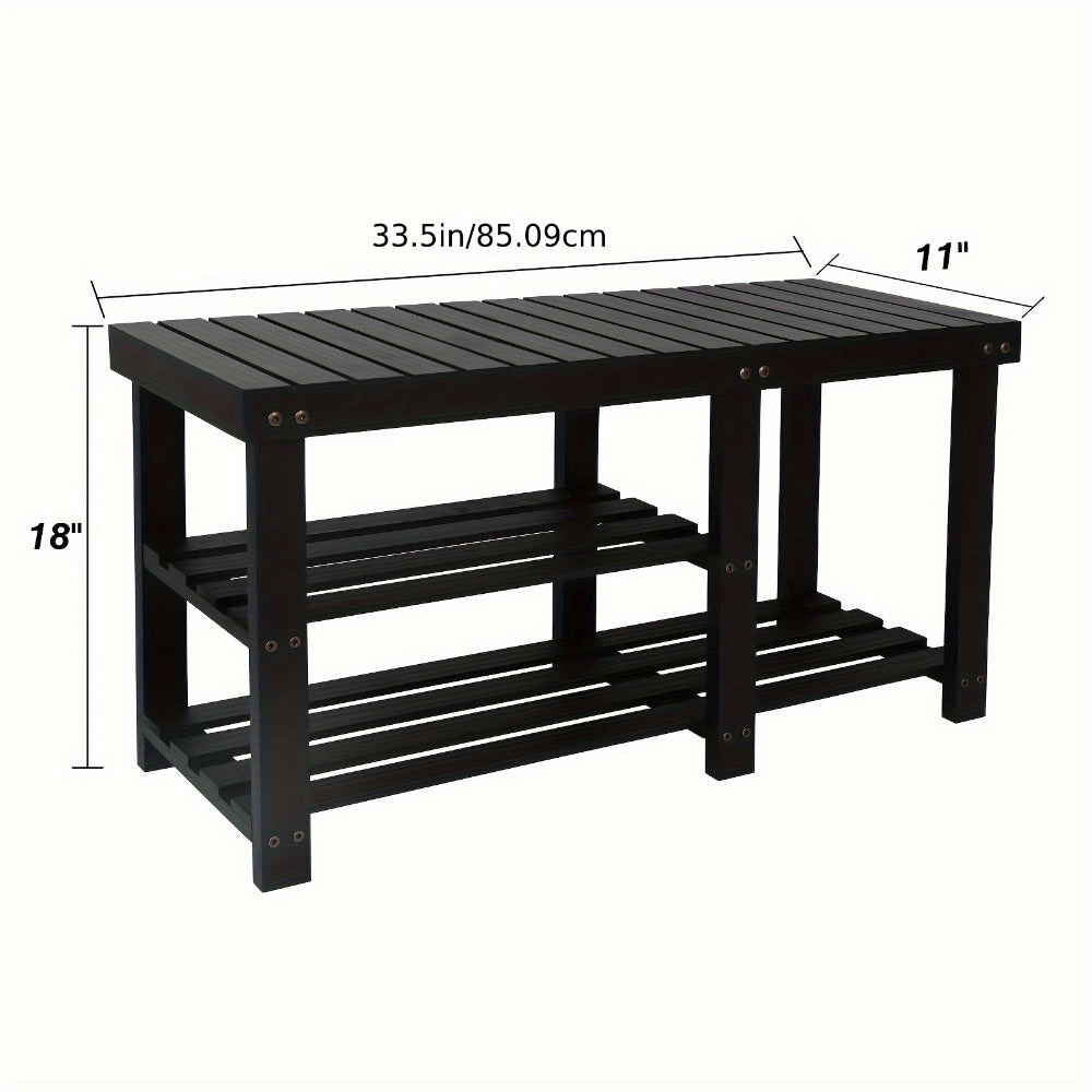 3-Tier Freestanding Shoe Bench with Solid Wood Construction and Open Shelves for Entryway detail image - detail view 4