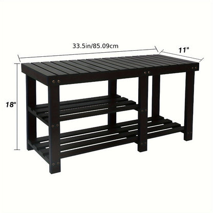 3-Tier Freestanding Shoe Bench with Solid Wood Construction and Open Shelves for Entryway detail image - detail view 4