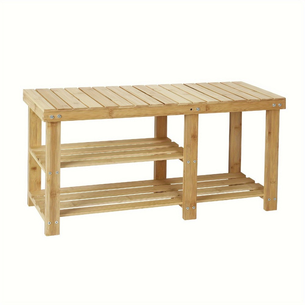 3-Tier Freestanding Shoe Bench with Solid Wood Construction and Open Shelves for Entryway detail image - detail view 5
