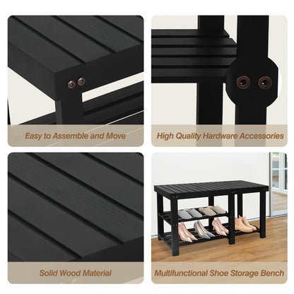 3-Tier Freestanding Shoe Bench with Solid Wood Construction and Open Shelves for Entryway detail image - detail view 7