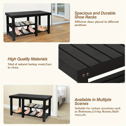 3-Tier Freestanding Shoe Bench with Solid Wood Construction and Open Shelves for Entryway detail image - detail view 9