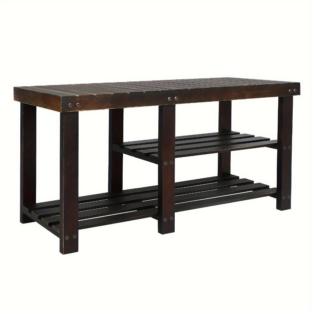 Shoe Bench, Shoe Rack Bench 3-Tier Wood with Boot Organizer & Seat, Freestanding Entryway shown in the main product view