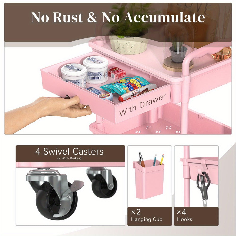 3-Tier Plastic Rolling Utility Cart for Living Room and Bedroom detail image - detail view 10
