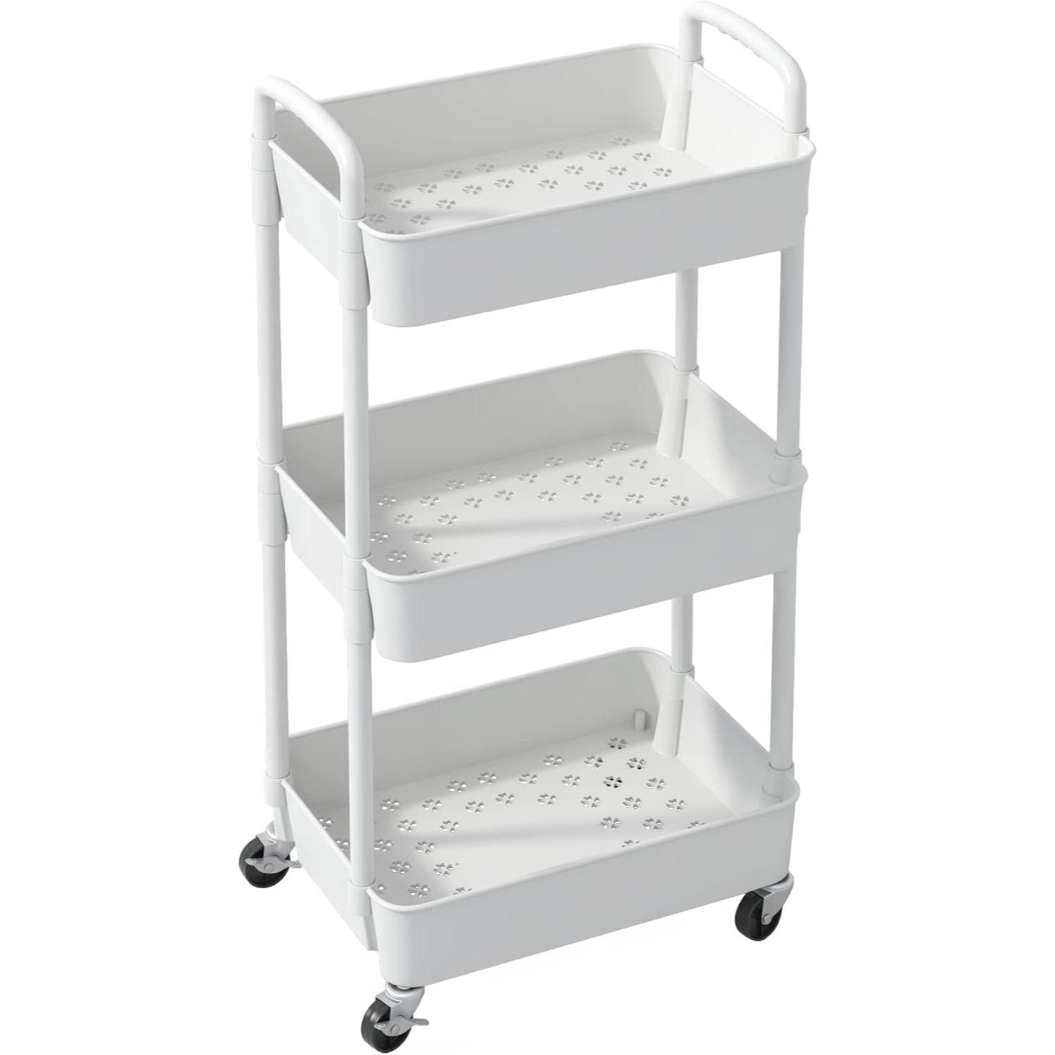 3-Tier Plastic Rolling Utility Cart with Carry Handle for Organized Everyday Storage detail image - detail view 10