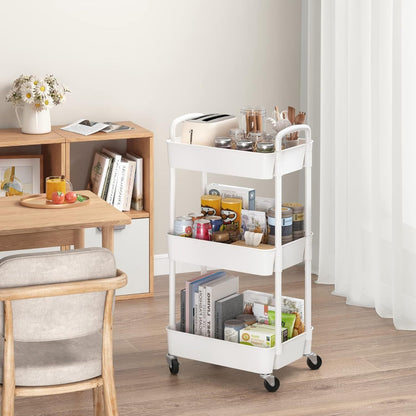 3-Tier Plastic Rolling Utility Cart with Carry Handle for Organized Everyday Storage detail image - detail view 5