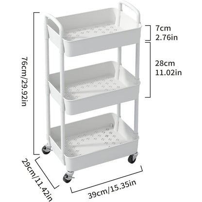 3-Tier Plastic Rolling Utility Cart with Carry Handle for Organized Everyday Storage detail image - detail view 7