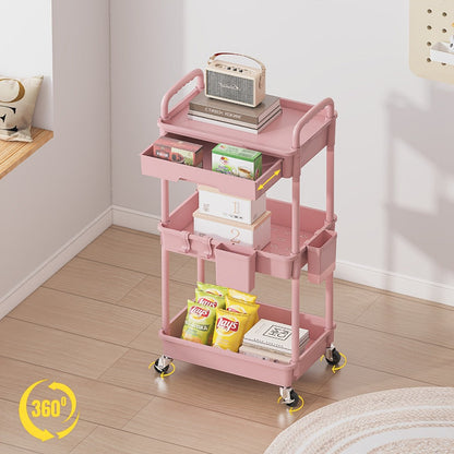 3-Tier Rolling Storage Cart with Storage Drawers and Locking Wheels for Living Room detail image