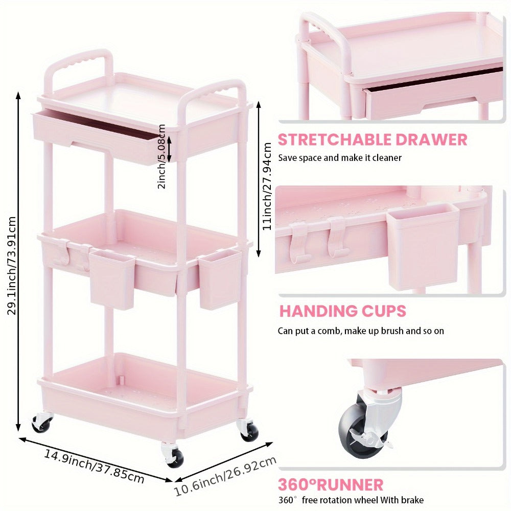 3-Tier Rolling Storage Cart with Storage Drawers and Locking Wheels for Living Room detail image - detail view 6